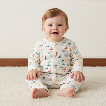 Nautical Print Cotton Sleepsuit - Cream / 12-18 mths