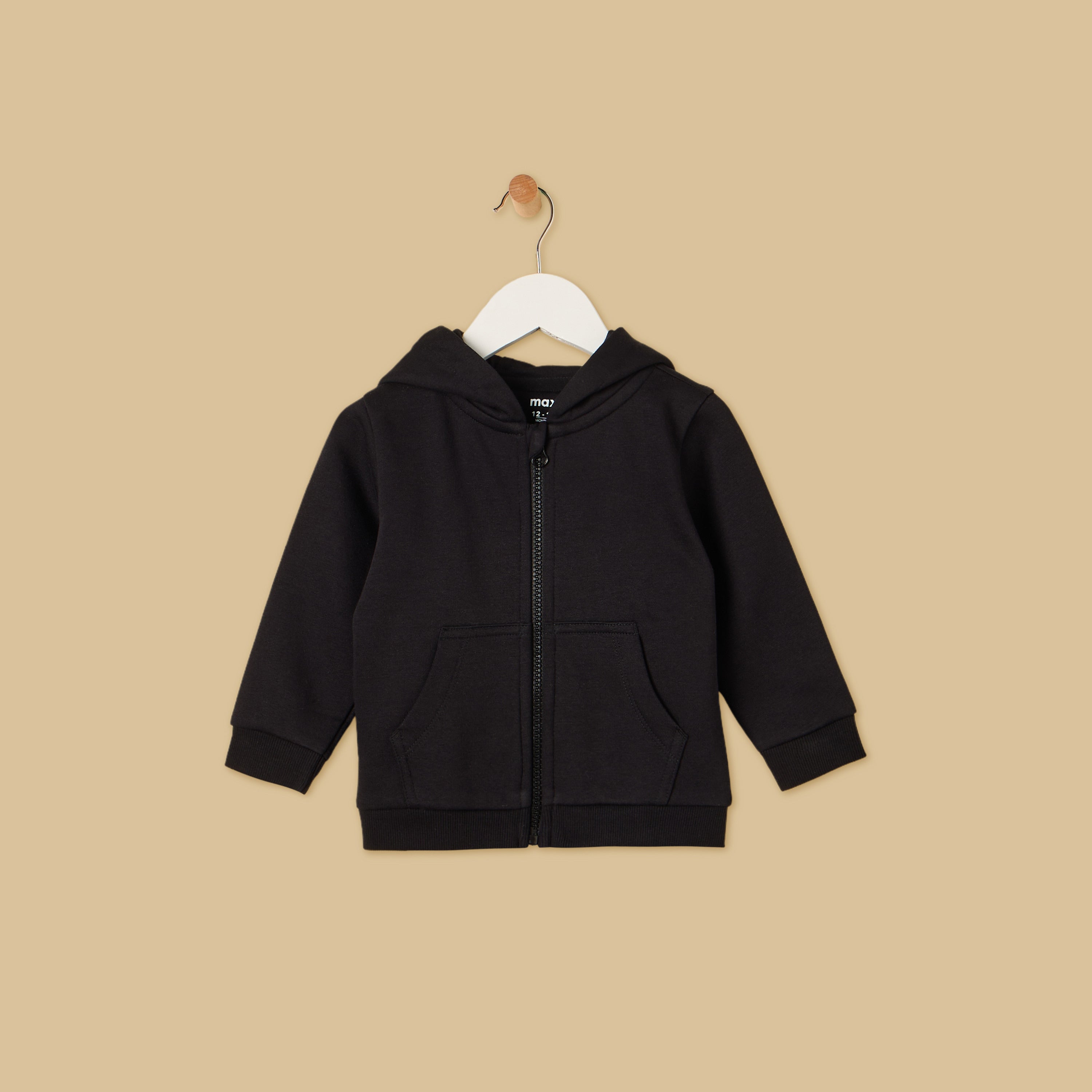 Textured Zip Through Hoodie - Black / 12-18 mths