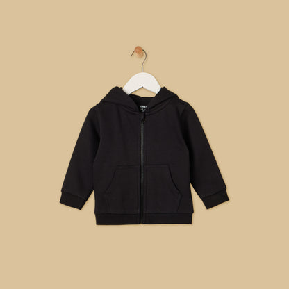 Textured Zip Through Hoodie - Black / 12-18 mths