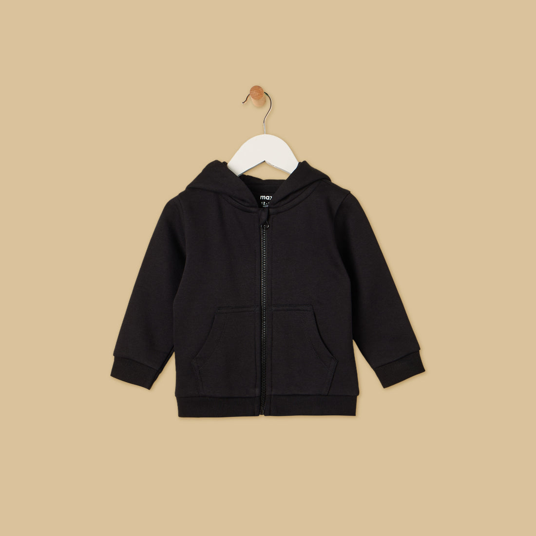 Textured Zip Through Hoodie - Black / 12-18 mths