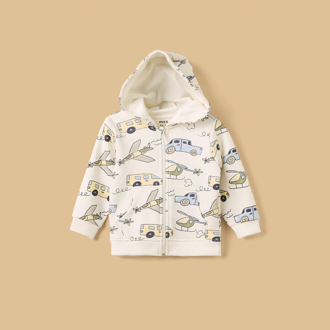 Transport Print Zip Through Hoodie - Cream / 12-18 mths