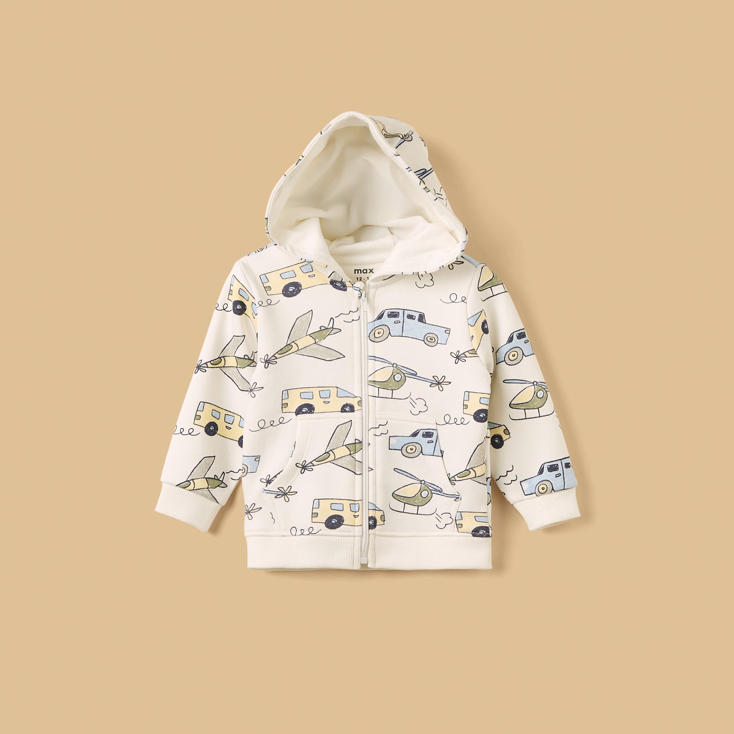 Transport Print Zip Through Hoodie - Cream / 12-18 mths