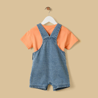 Stitch Embroidered Denim Dungaree with T-shirt