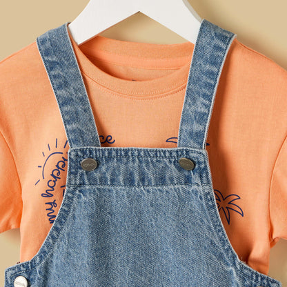 Stitch Embroidered Denim Dungaree with T-shirt
