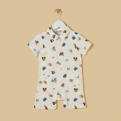 Mickey Mouse and Friends Print Cotton Romper and Cap