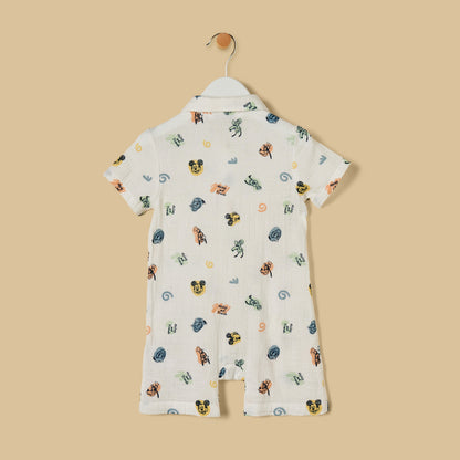 Mickey Mouse and Friends Print Cotton Romper and Cap