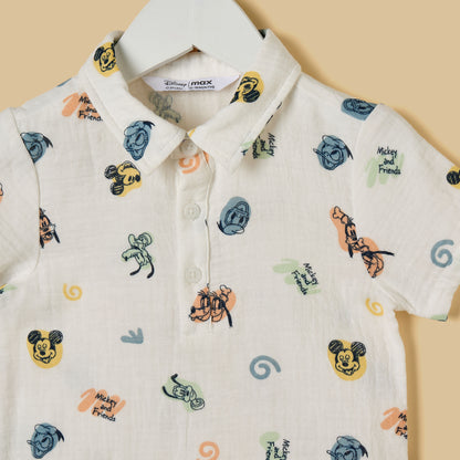 Mickey Mouse and Friends Print Cotton Romper and Cap