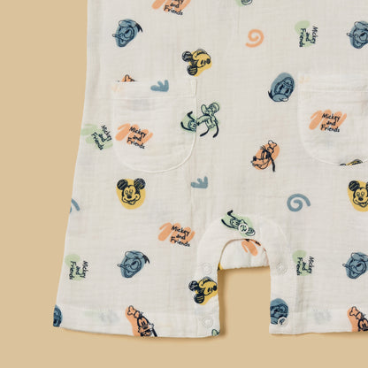 Mickey Mouse and Friends Print Cotton Romper and Cap
