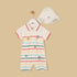 Winnie the Pooh Print Striped Cotton Romper with Hat - Cream / 12-18 mths