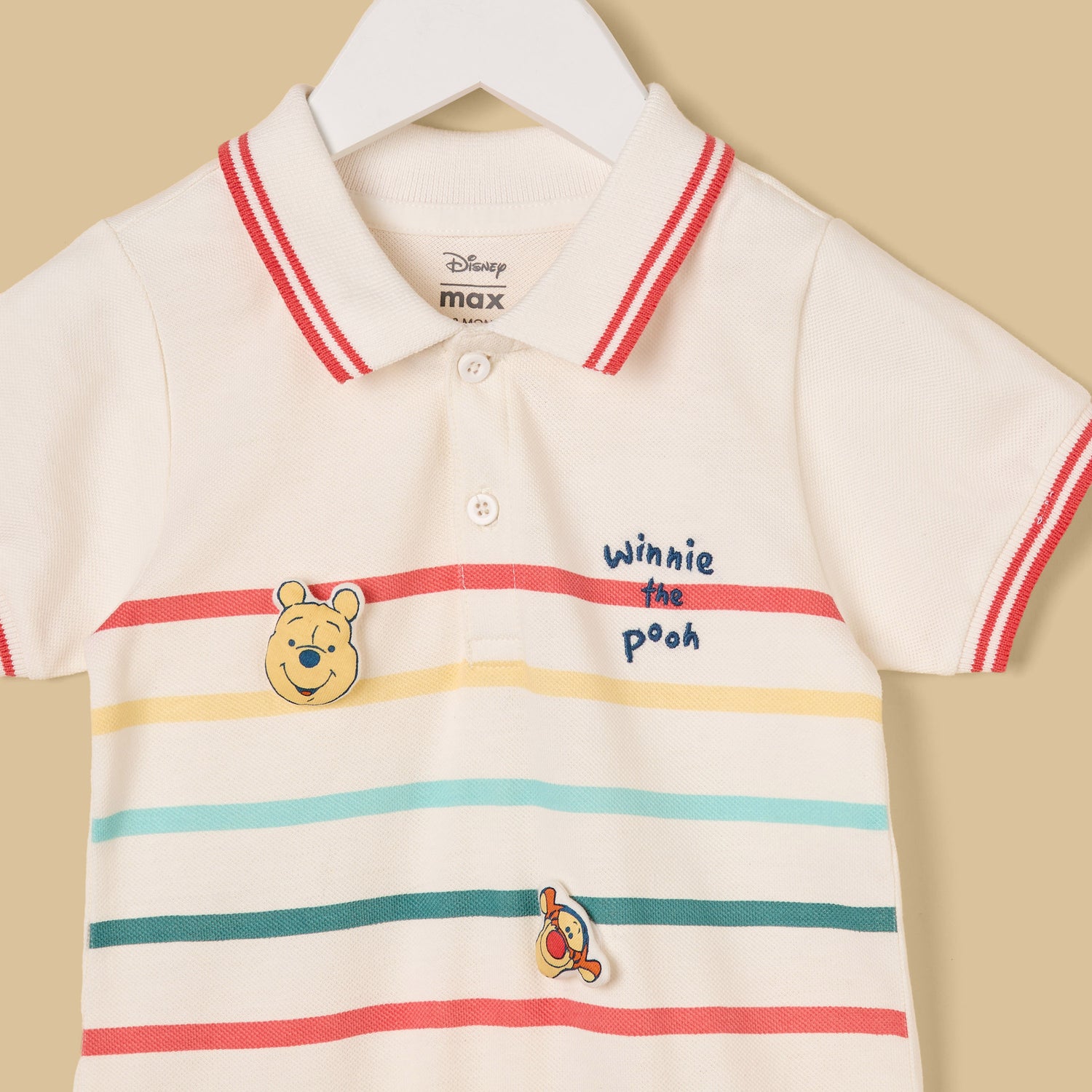 Winnie the Pooh Print Striped Cotton Romper with Hat