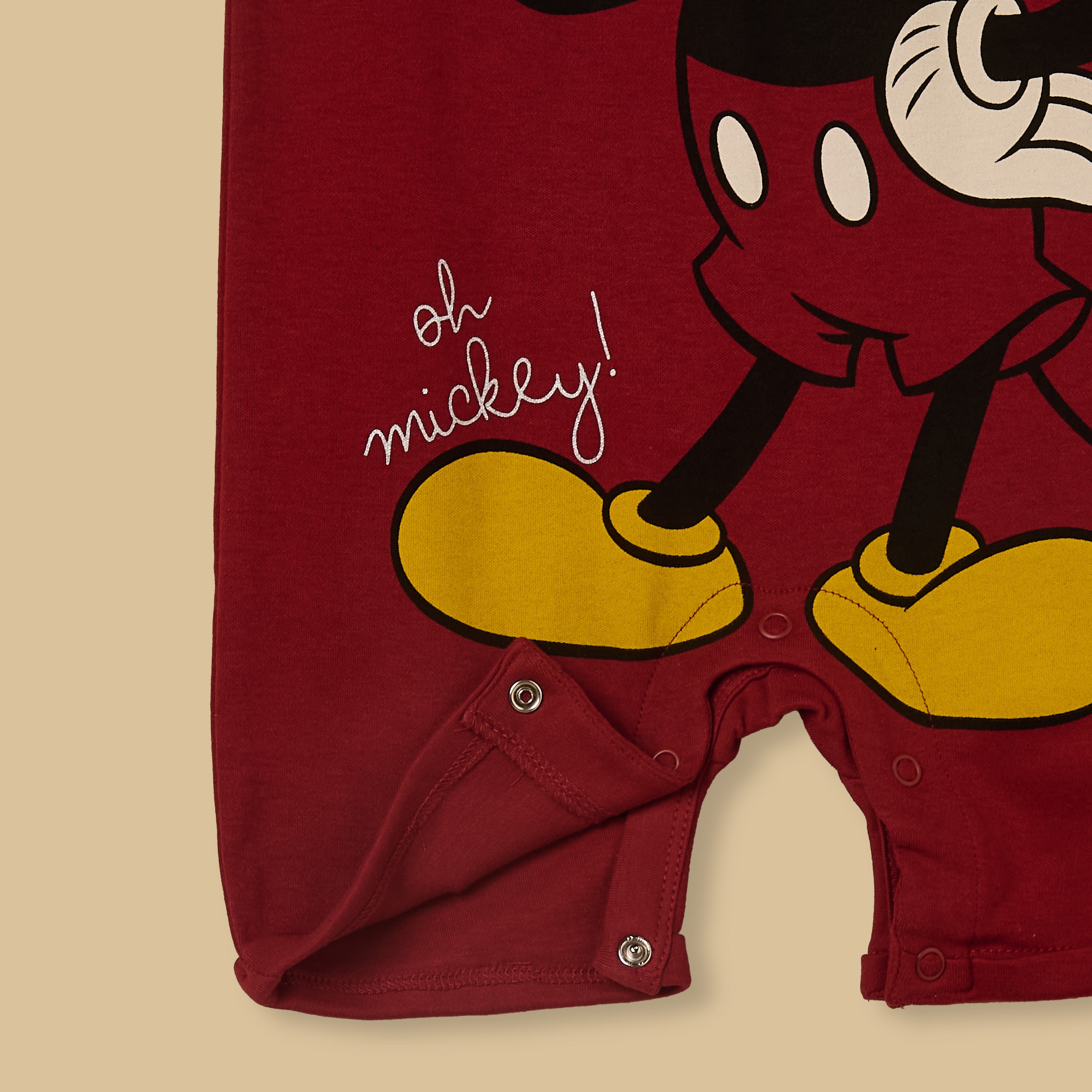 Mickey Mouse Print Cotton Romper with Cap