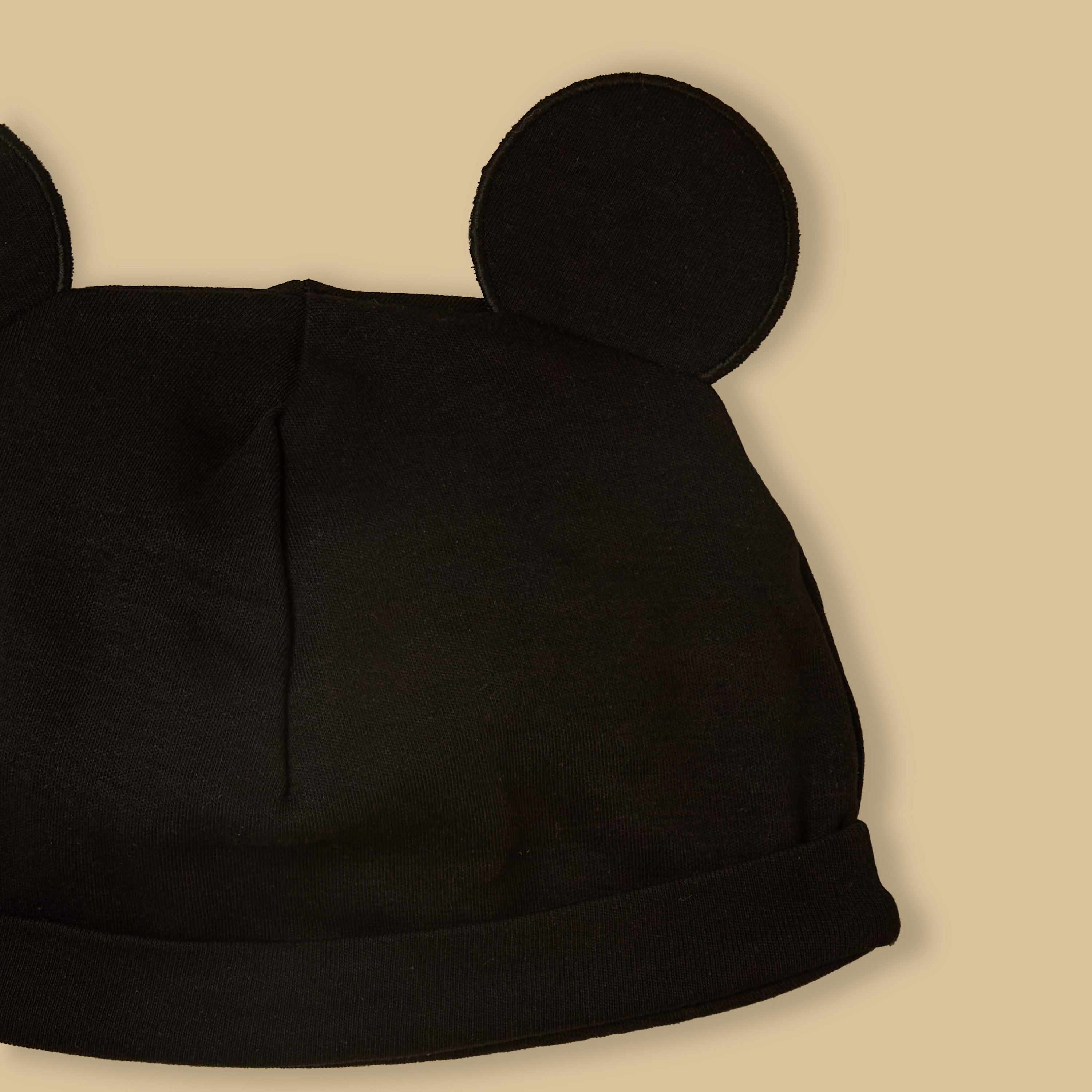 Mickey Mouse Print Cotton Romper with Cap