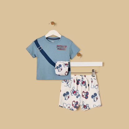 Mickey Mouse 3D Bag Accent Cotton T-shirt and Shorts Set - Blue / 12-18 mths