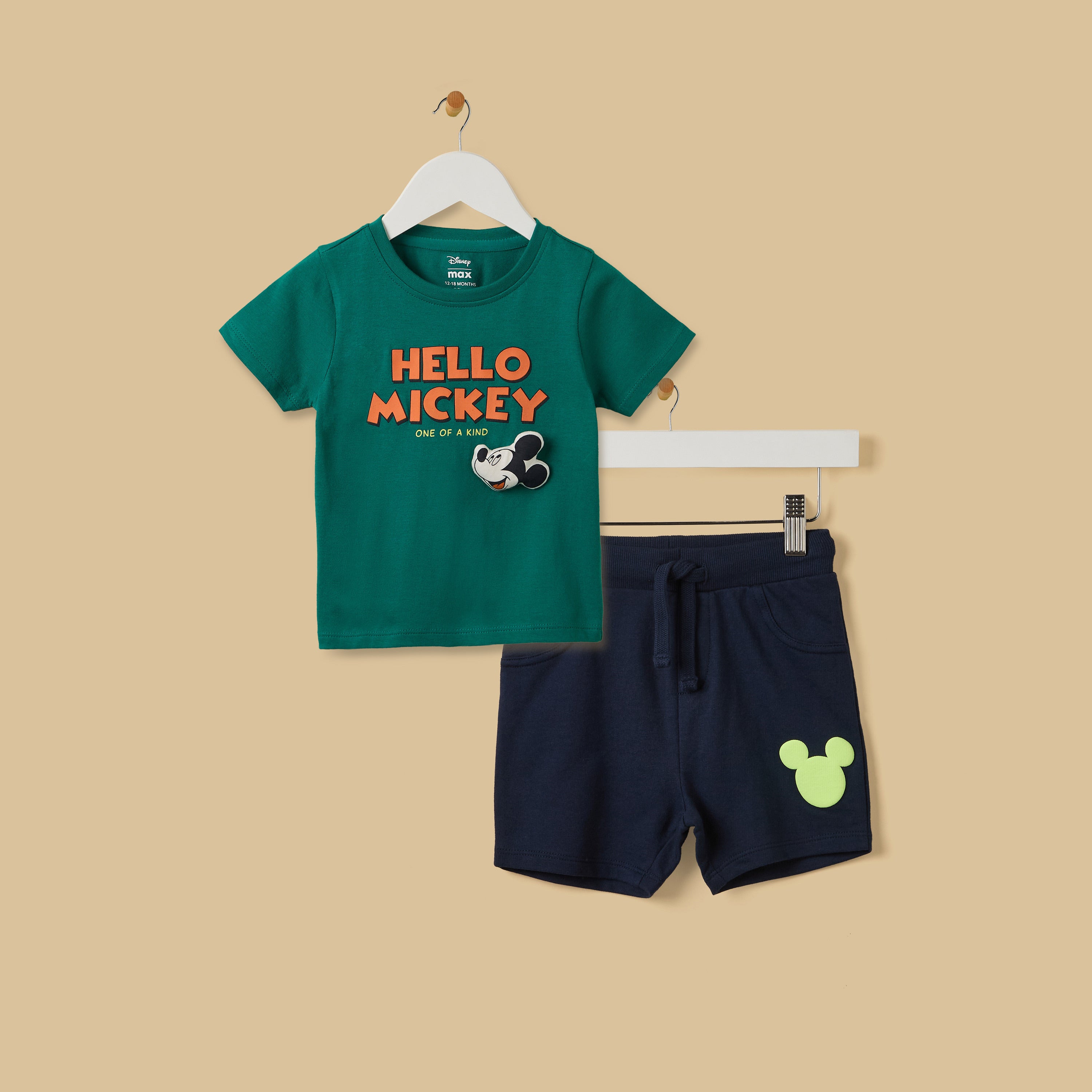 Mickey Mouse Print Cotton T-shirt and Shorts Set