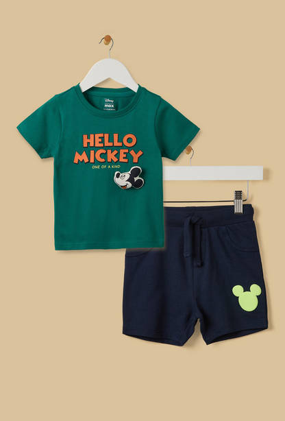Mickey Mouse Print Cotton T-shirt and Shorts Set-undefined-image-1