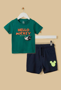 Mickey Mouse Print Cotton T-shirt and Shorts Set-undefined-image-1