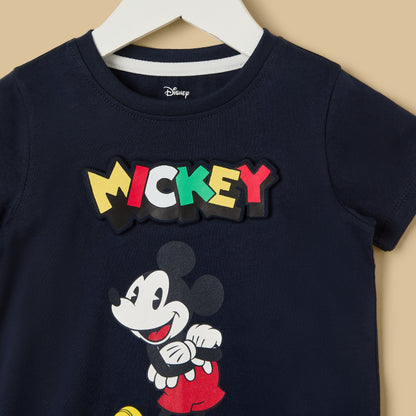 Mickey Mouse Print Cotton T-shirt and Shorts Set