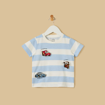 Cars Print Striped Cotton T-shirt and Shorts Set