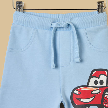 Cars Print Striped Cotton T-shirt and Shorts Set