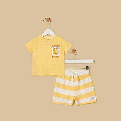 Winnie the Pooh Print Cotton T-shirt and Shorts Set