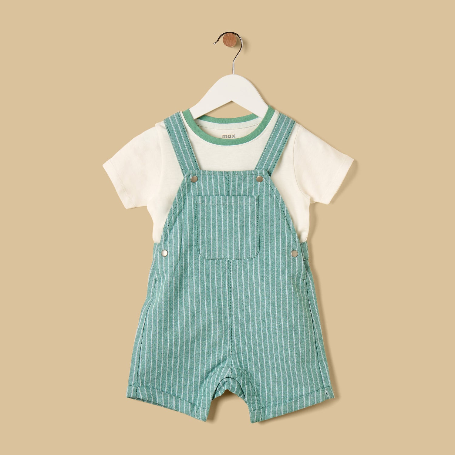 Striped Cotton Dungaree and T-shirt Set - Green / 12-18 mths