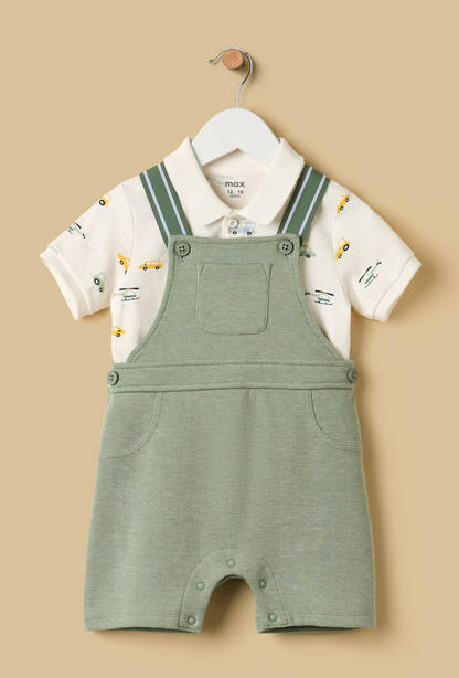Car Print Polo T-shirt and Dungaree Set-undefined-image-1