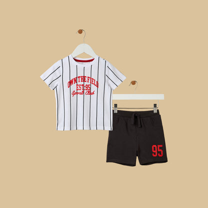 Varsity Print Striped Cotton T-shirt and Shorts Set