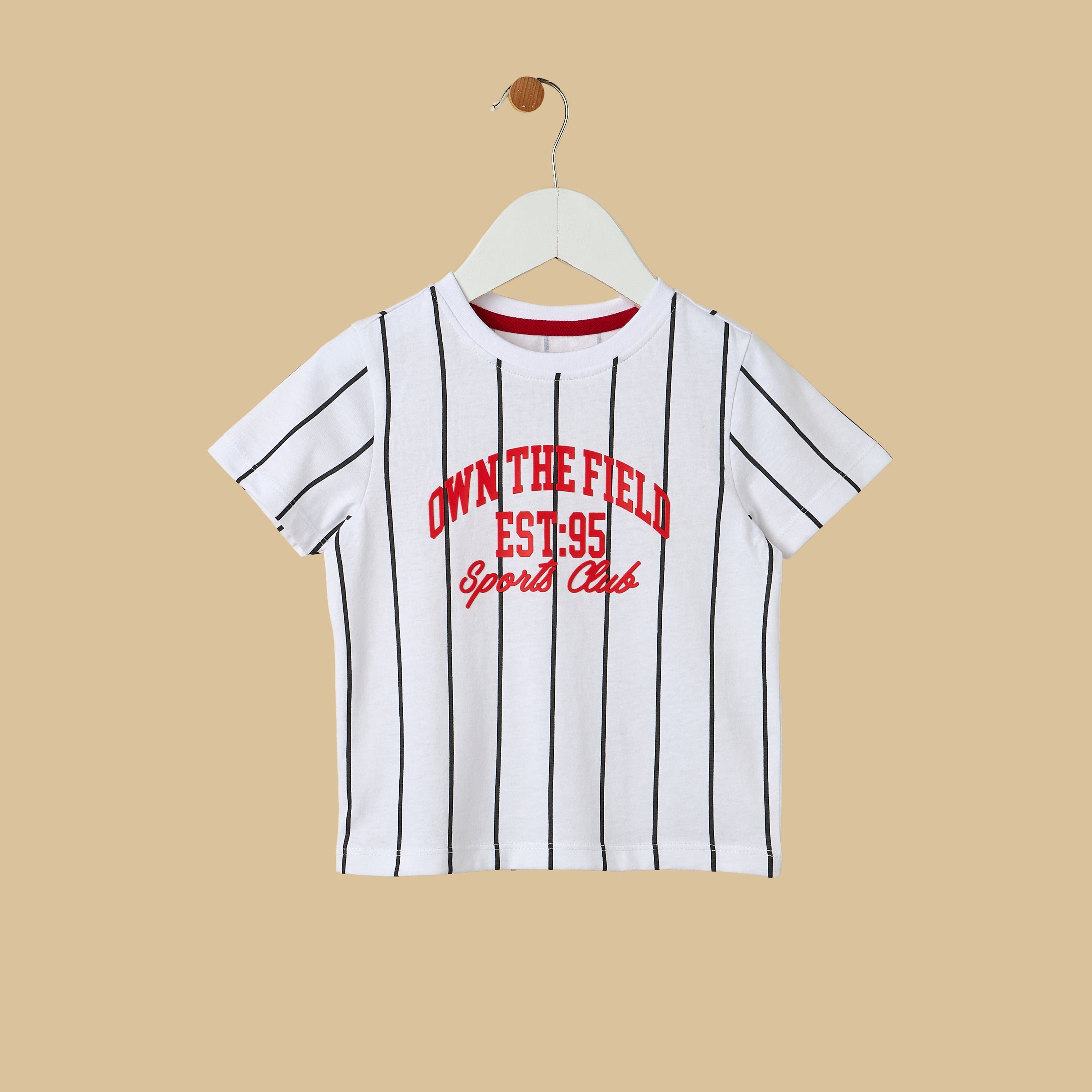 Varsity Print Striped Cotton T-shirt and Shorts Set