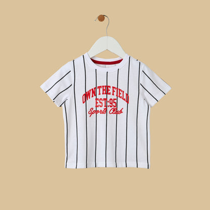 Varsity Print Striped Cotton T-shirt and Shorts Set