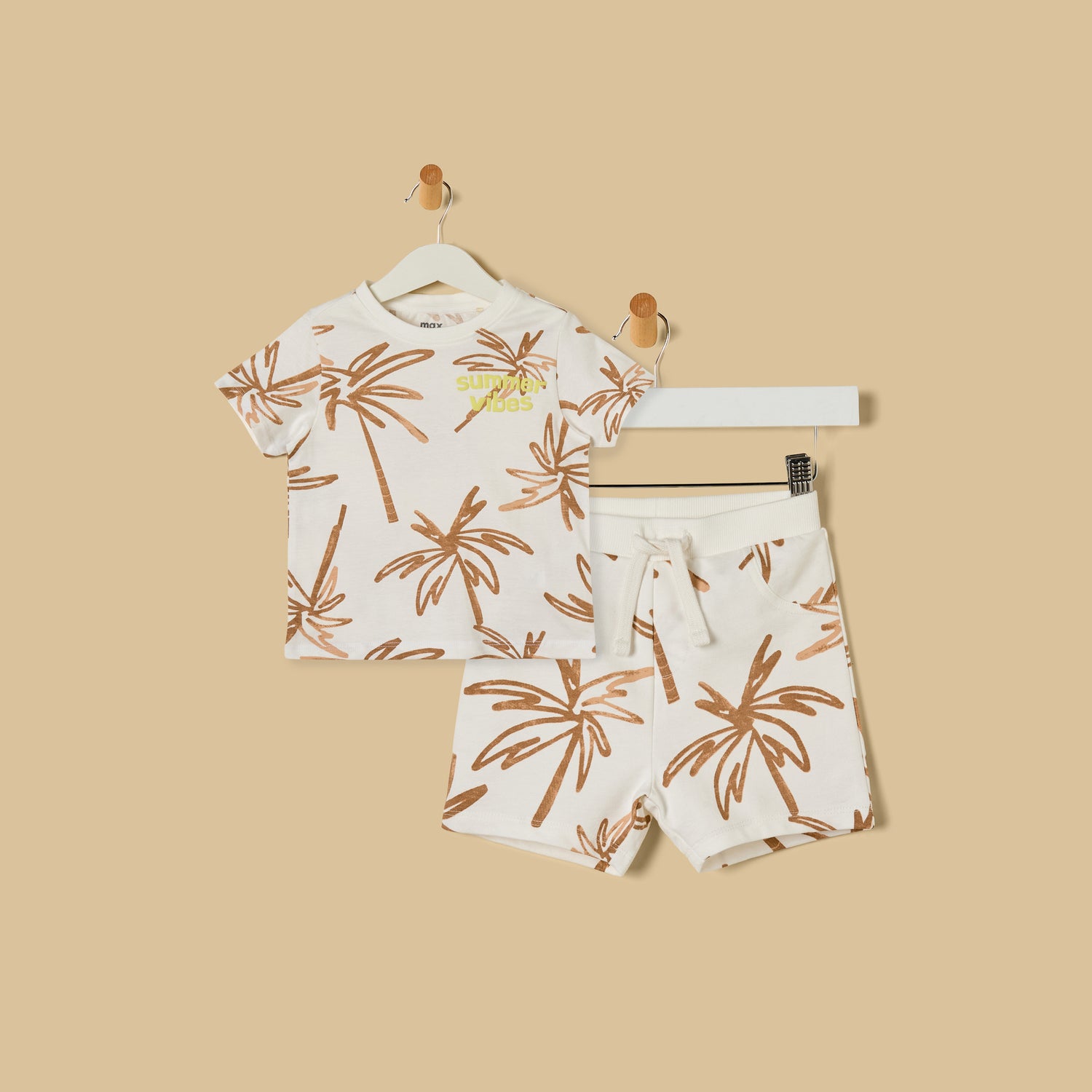 Palm Print Cotton T-shirt and Shorts Set