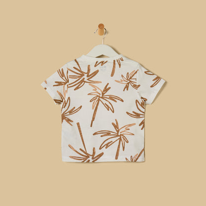 Palm Print Cotton T-shirt and Shorts Set