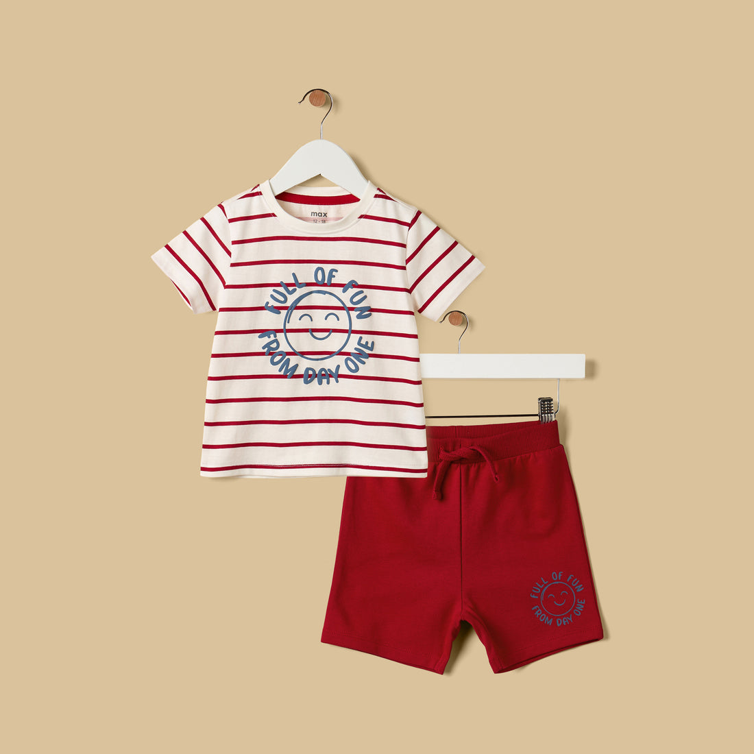 Striped Cotton T-shirt and Shorts Set - Red / 12-18 mths