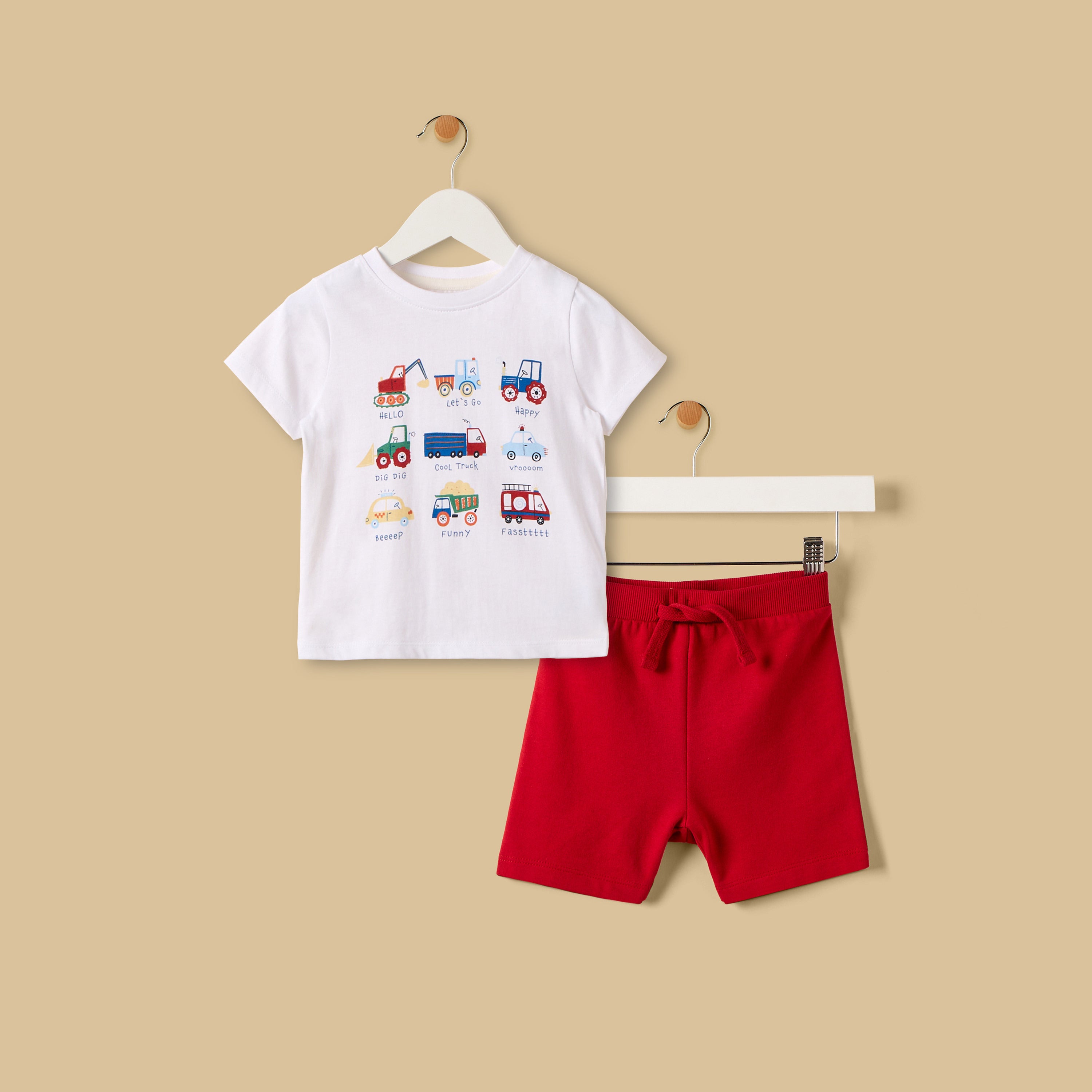Vehicle Print Cotton T-shirt and Shorts Set