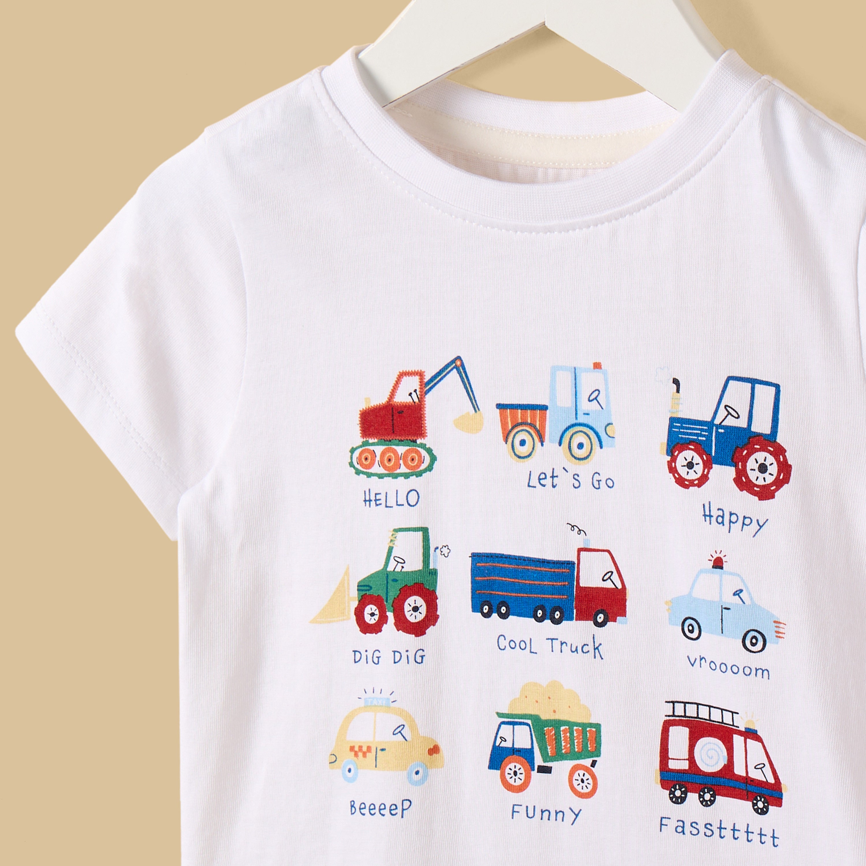Vehicle Print Cotton T-shirt and Shorts Set