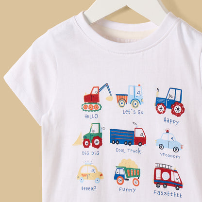 Vehicle Print Cotton T-shirt and Shorts Set