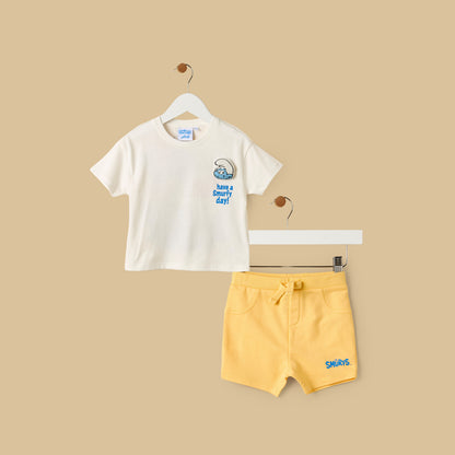 Smurfs Print Cotton T-shirt and Shorts Set