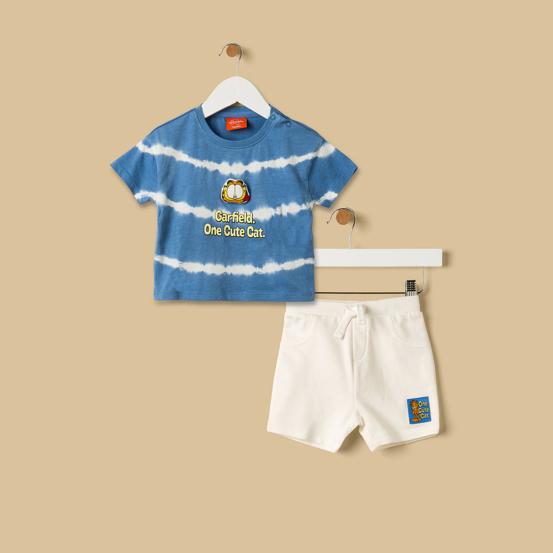Garfield Print Cotton T-shirt and Shorts Set