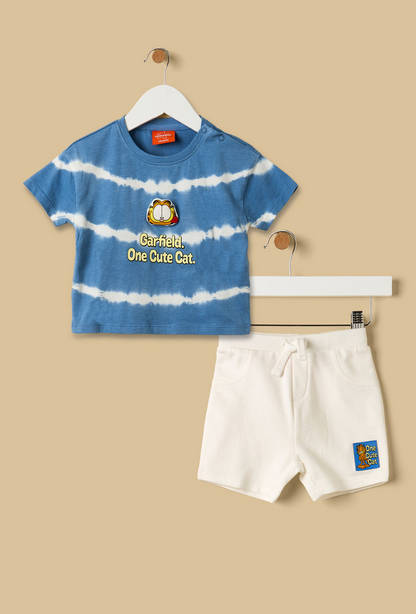 Garfield Print Cotton T-shirt and Shorts Set-undefined-image-1
