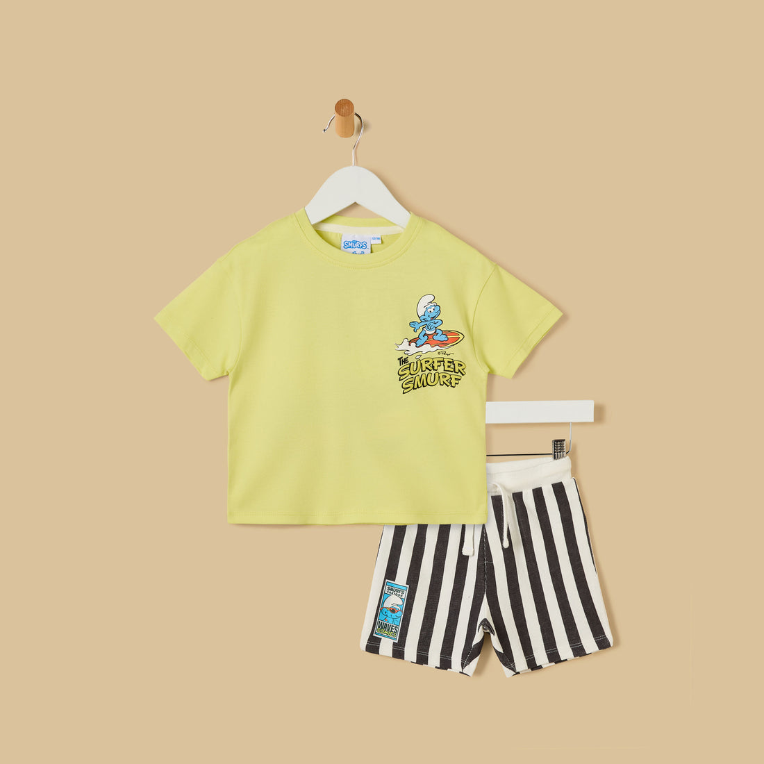 Smurfs Print Cotton T-shirt and Shorts Set