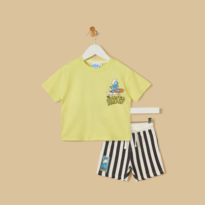 Smurfs Print Cotton T-shirt and Shorts Set