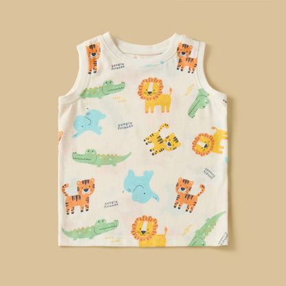 Pack of 3 - Safari Print Sleeveless Cotton T-shirt