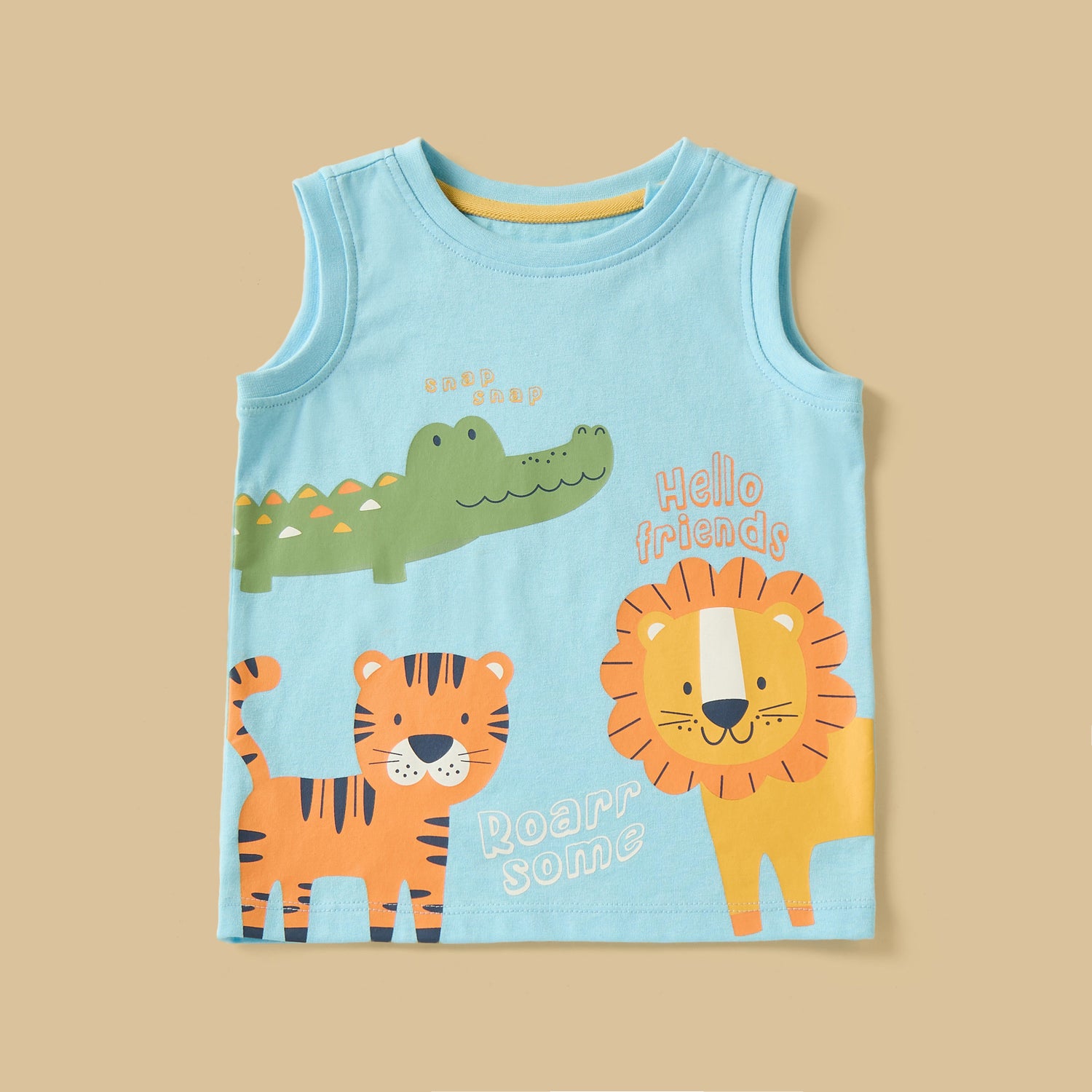Pack of 3 - Safari Print Sleeveless Cotton T-shirt