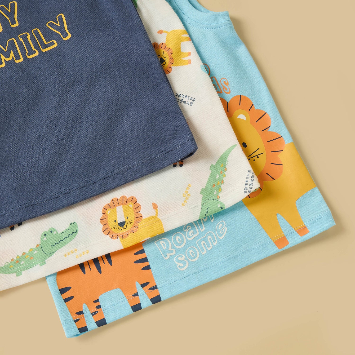 Pack of 3 - Safari Print Sleeveless Cotton T-shirt