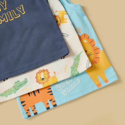 Pack of 3 - Safari Print Sleeveless Cotton T-shirt