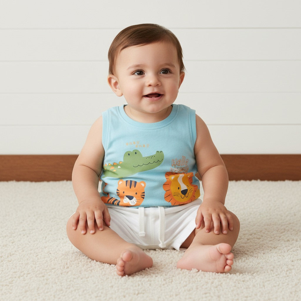 Pack of 3 - Safari Print Sleeveless Cotton T-shirt