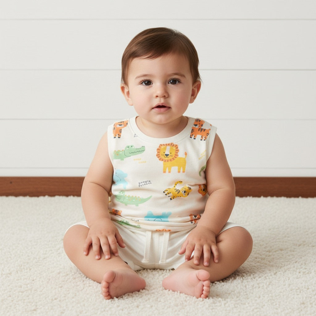Pack of 3 - Safari Print Sleeveless Cotton T-shirt