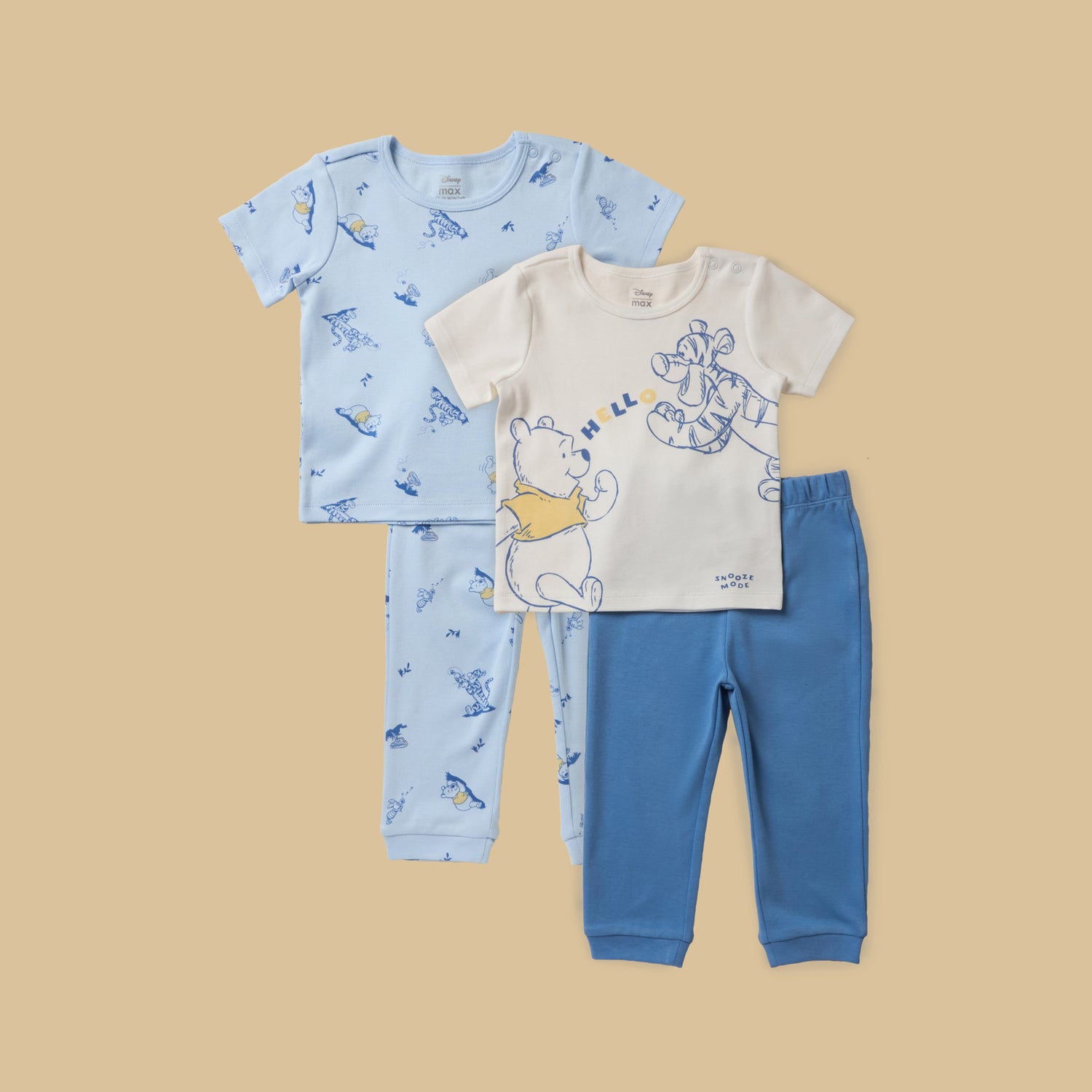 Pack of 2 - Winnie the Pooh Print Cotton Pyjama Set - Blue / 12-18 mths