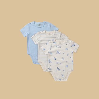 Pack of 3 - Winnie the Pooh Print Cotton Bodysuit - Blue / 12-18 mths