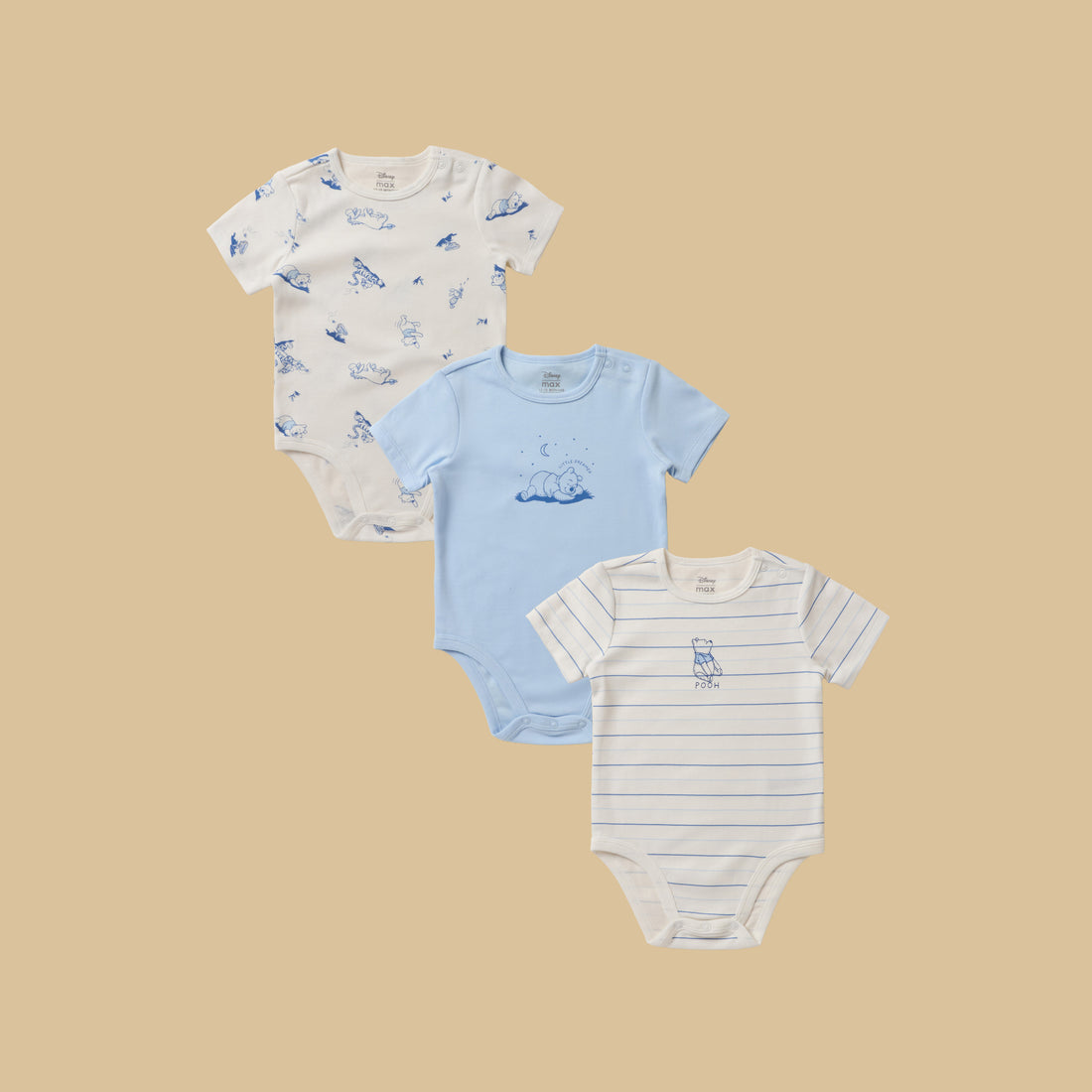 Pack of 3 - Winnie the Pooh Print Cotton Bodysuit - Blue / 12-18 mths