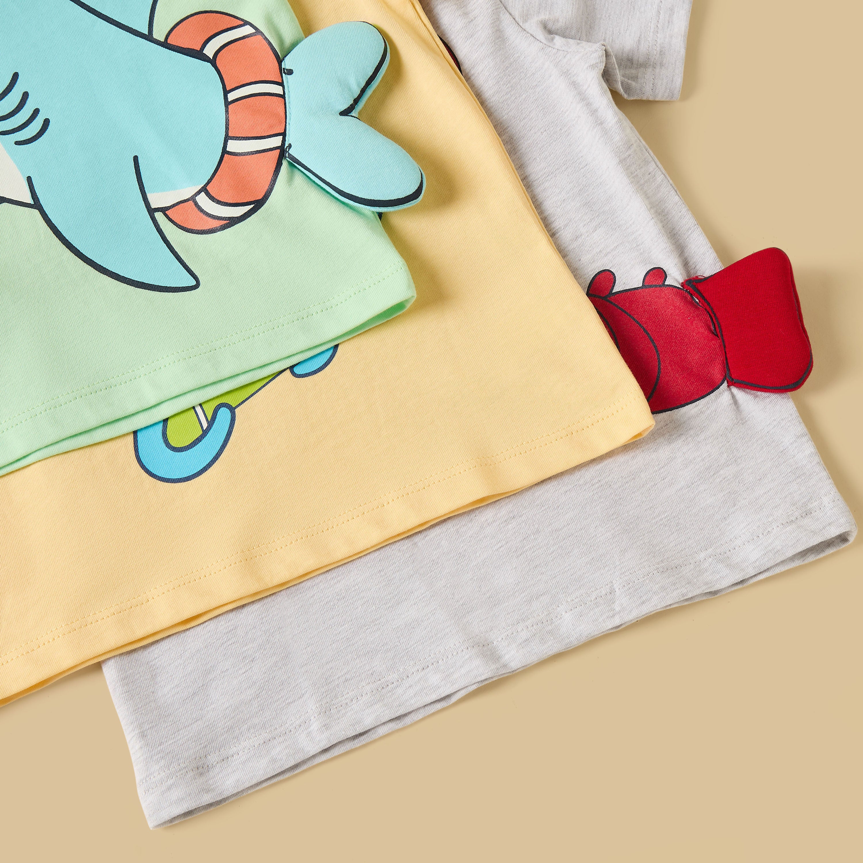 Pack of 3 - Aquatic 3D Animal Print Cotton T-shirt